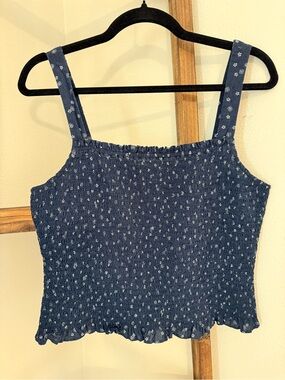 Madewell Smocked Floral Crop Tank | Navy Ditsy | Size M